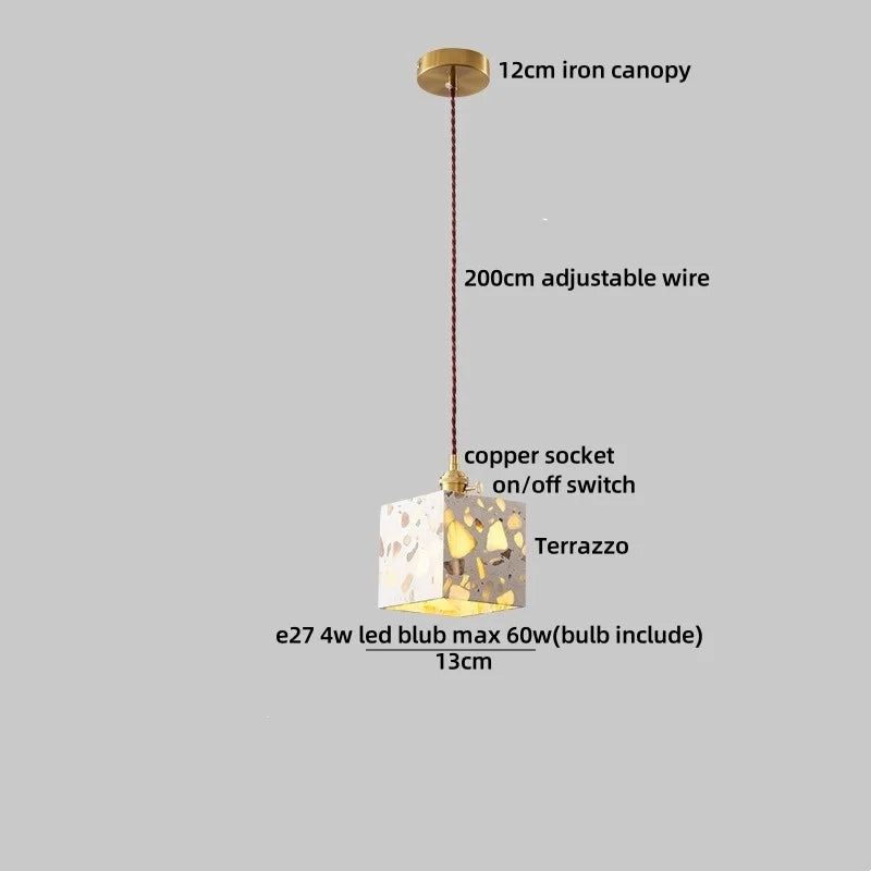 Afralia™ Terrazzo Stone LED Pendant Light with Copper Knob Switch