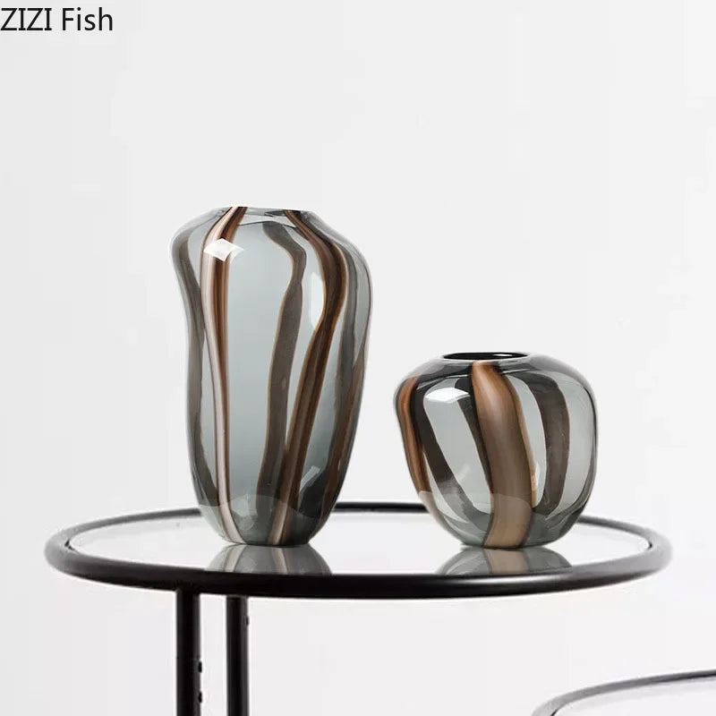 Afralia™ Striped Glass Vase: Creative Flower Arrangement Hydroponics Plant Pot Room Decor