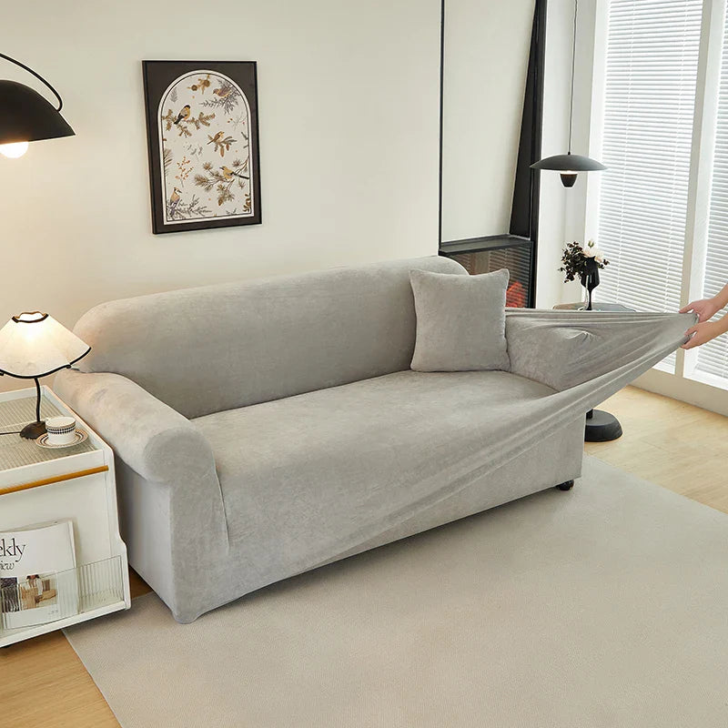Afralia™ Fleece Velvet Sofa Cover: Stretch Slipcover for Loveseat & Couch, Solid Color