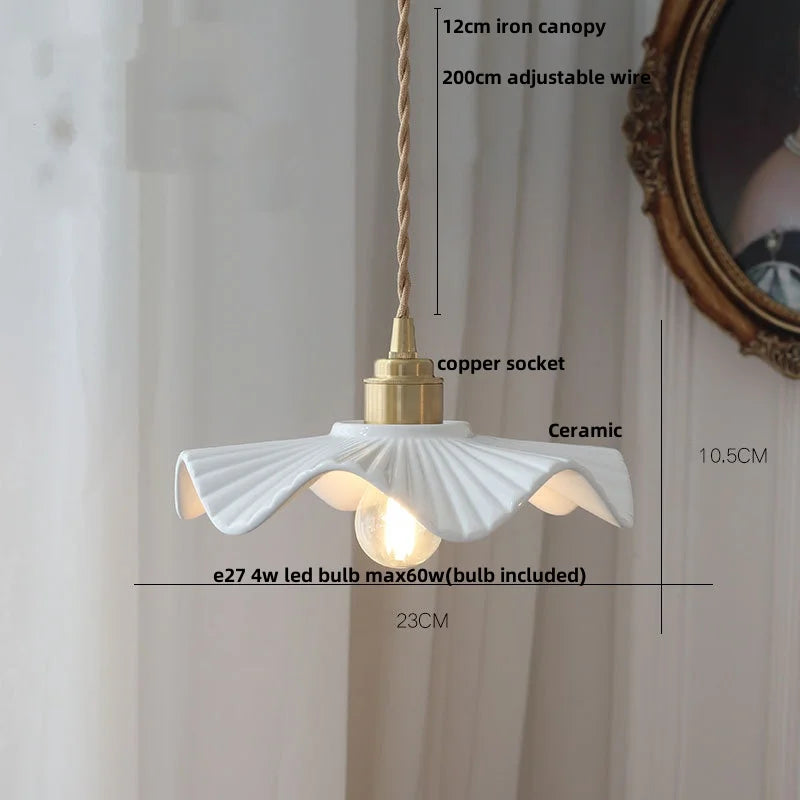 Afralia™ Nordic Walnut Wood LED Pendant Light with White Ceramic Shade & Copper Knob Switch