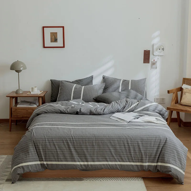 Afralia™ Pure Cotton Check Single Quilt Cover - Luxury Printed Duvet Queen - All Seasons