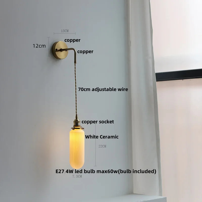 Afralia™ Adjustable LED Wall Light Clear Glass Copper Bedside Lamp