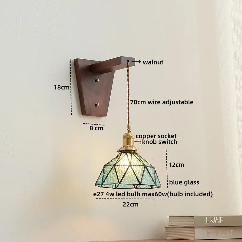 Afralia™ Walnut Copper LED Wall Lamp Sconce with Pull Chain Switch, Nordic Stair Light Fixtures