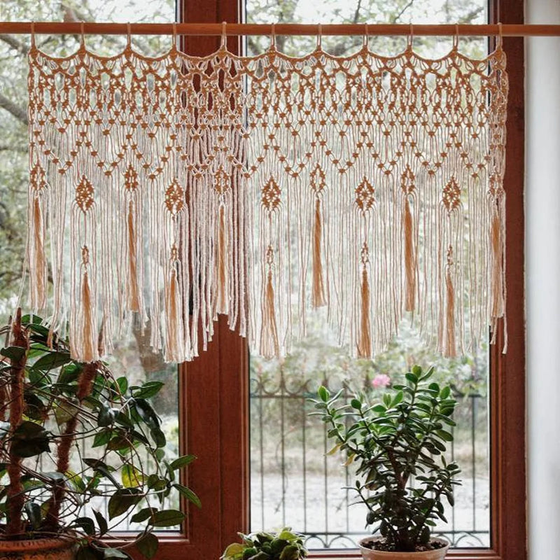 Afralia™ Handwoven Macrame Window Curtain Tapestry with Tassels