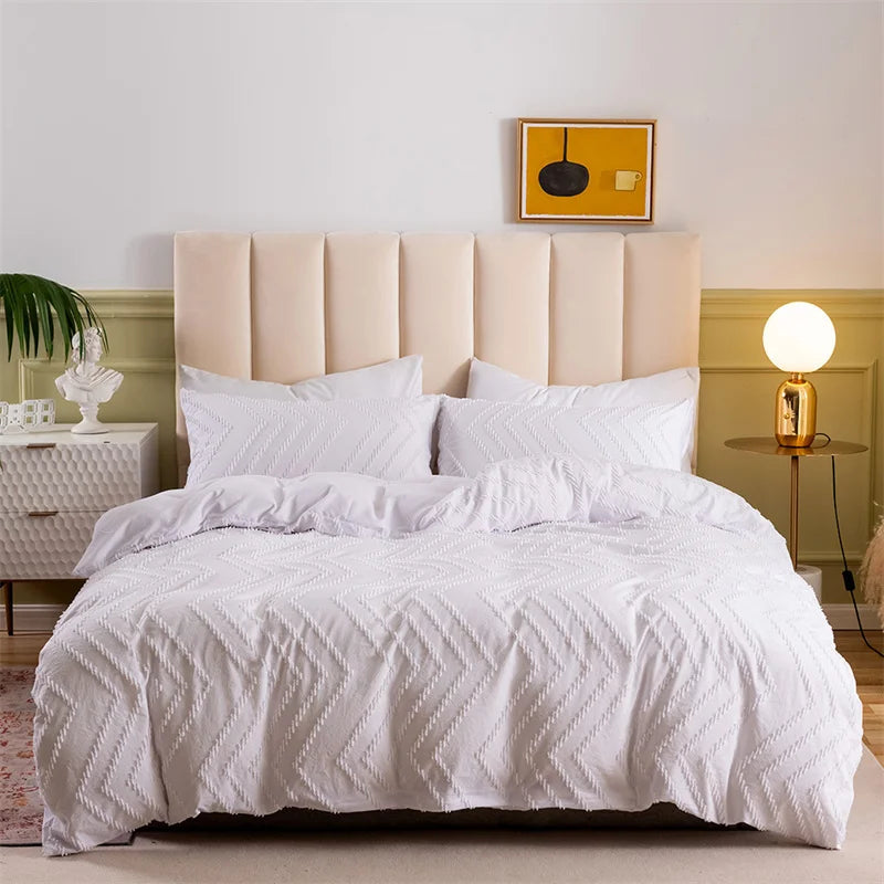 Afralia™ Colorful Stripe Flower Cut Bed Set - Full Queen King Size Duvet Cover with Pillowcases