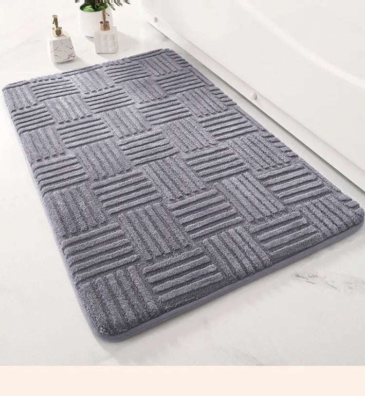 Afralia™ Cotton Velvet Striped Floor Mat: Soft & Non-Slip Bathroom Carpet