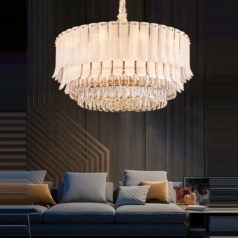 Afralia™ Golden Crystal Chandelier: Postmodern Luxury Round Chandelier for Living Room