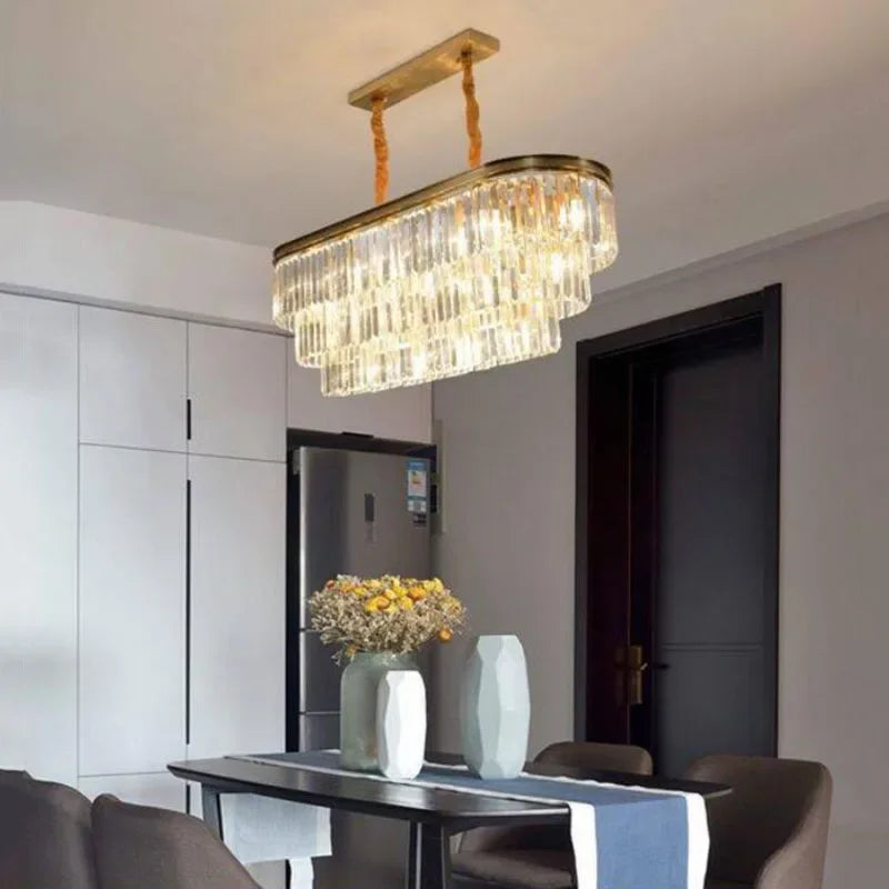 Afralia™ Oval Crystal Chandelier in Gold Finish for Dining Room, Bedroom, Living Room