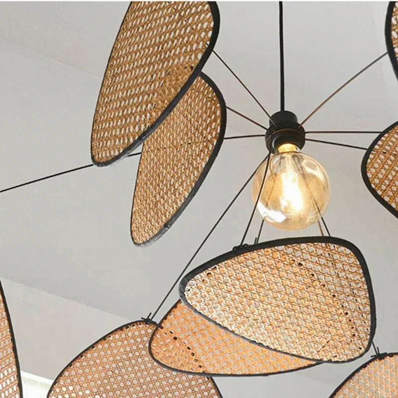 Afralia™ Rattan Wicker Chandelier Screen Cannage Bamboo Leaf Grid Lamp Home Decor Lighting