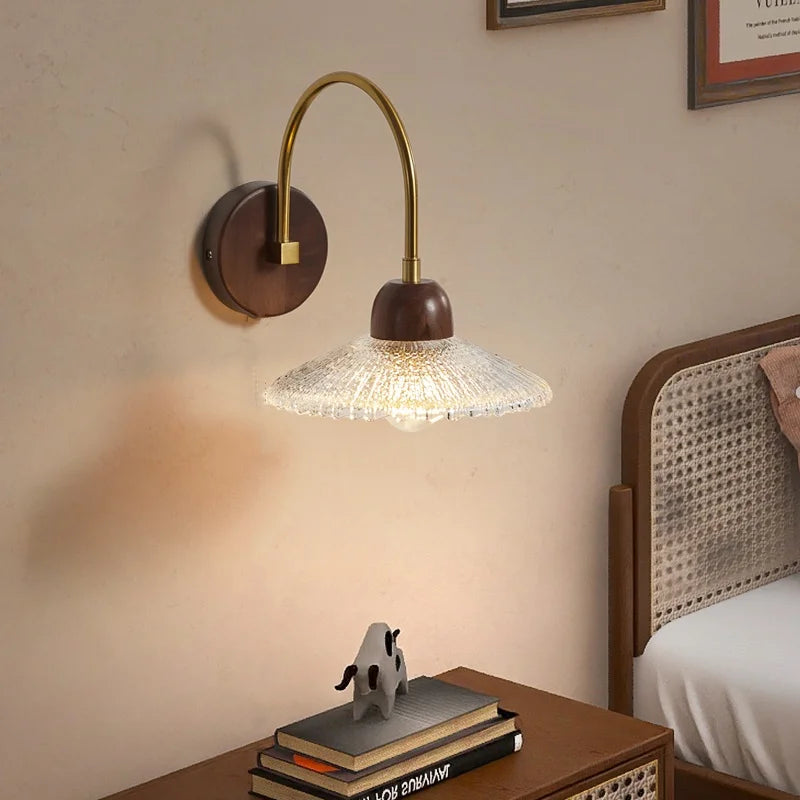 Afralia™ Modern Wood Glass LED Wall Light for Bedroom Living Room Corridor