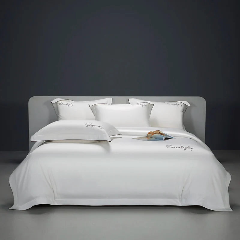 Afralia™ Luxury Embroidery Solid Color Bedding Set - 1200TC Egyptian Cotton, Hotel Style