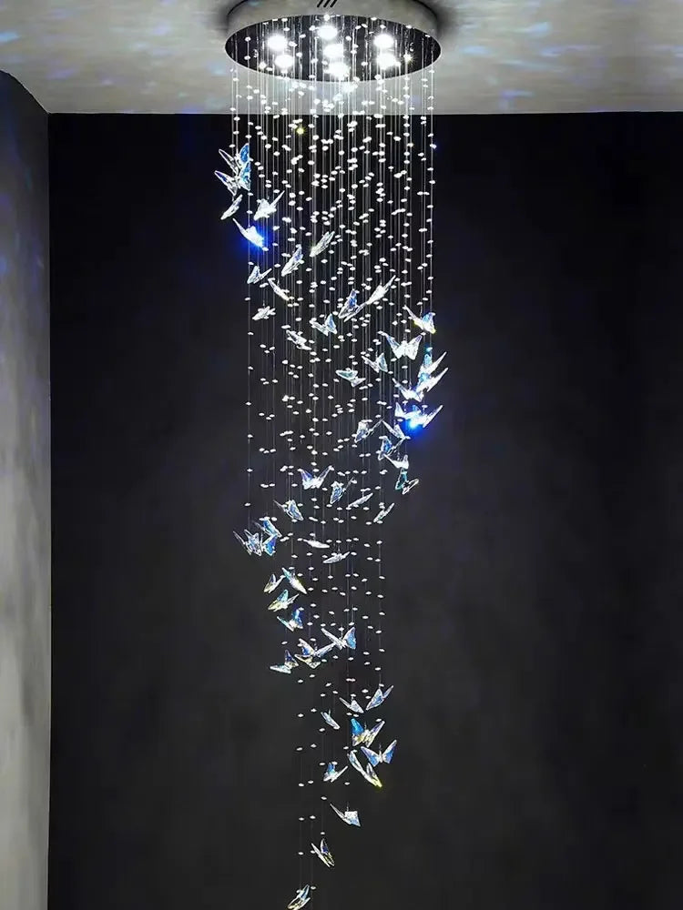 Afralia™ Minimalist Crystals Pendant Light Chandelier for Indoor Ceiling - Butterfly Design