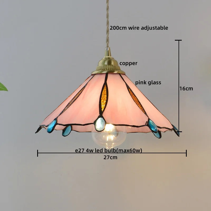 Afralia™ Pink Glass LED Pendant Lights Copper Modern Hanging Lamp Home Decor