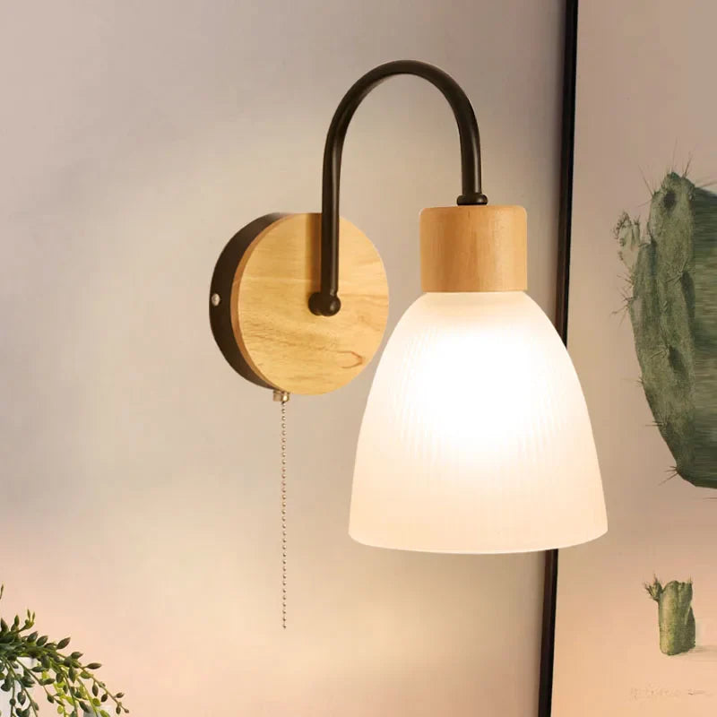 Afralia™ Glass LED Wall Sconce Wood Base Modern Bathroom Light Fixture