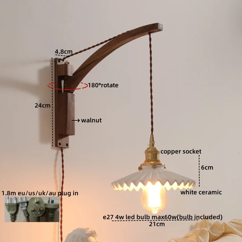 Afralia™ Nordic LED Wall Sconce Walnut Copper Stair Light Fixtures