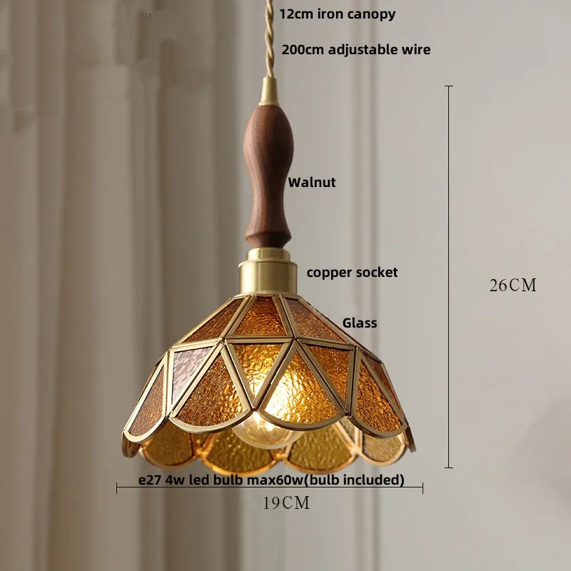 Afralia™ Tiffany Style LED Glass Pendant Light Fixture - Copper Socket & Clear Glass