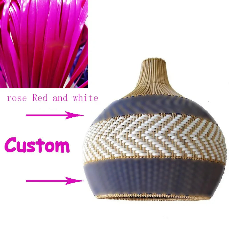 Afralia™ Serena Blue Rattan Pendant Light: Creative Boho Farmhouse Dining Room Lamp