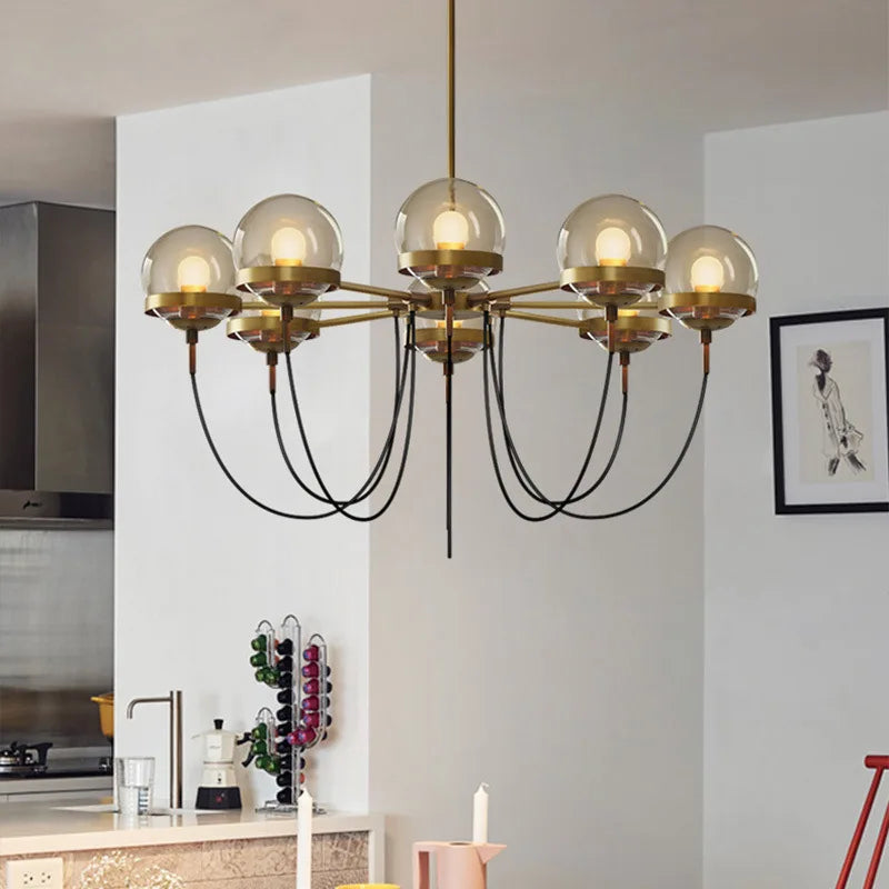 Afralia™ Retro Restaurant Chandeliers Molecular Glass Ball Bronze Circle Pendant Lamp