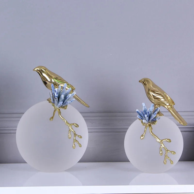 Afralia™ Golden Bird Brass Sculpture Modern Home Decor Artwork Statue