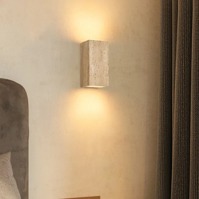 Afralia™ Nordi LED Wall Light COB Yellow Travertine Bedside Lamp Home Decor