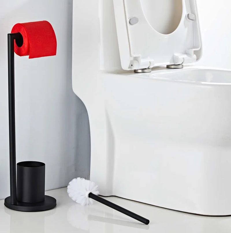 Afralia™ Stainless Steel Toilet Brush & Paper Towel Holder: Floor-to-Ceiling Stand