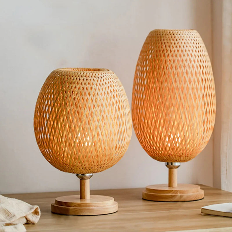 Afralia™ Bamboo Weave Table Lamp - Modern Bedside Light