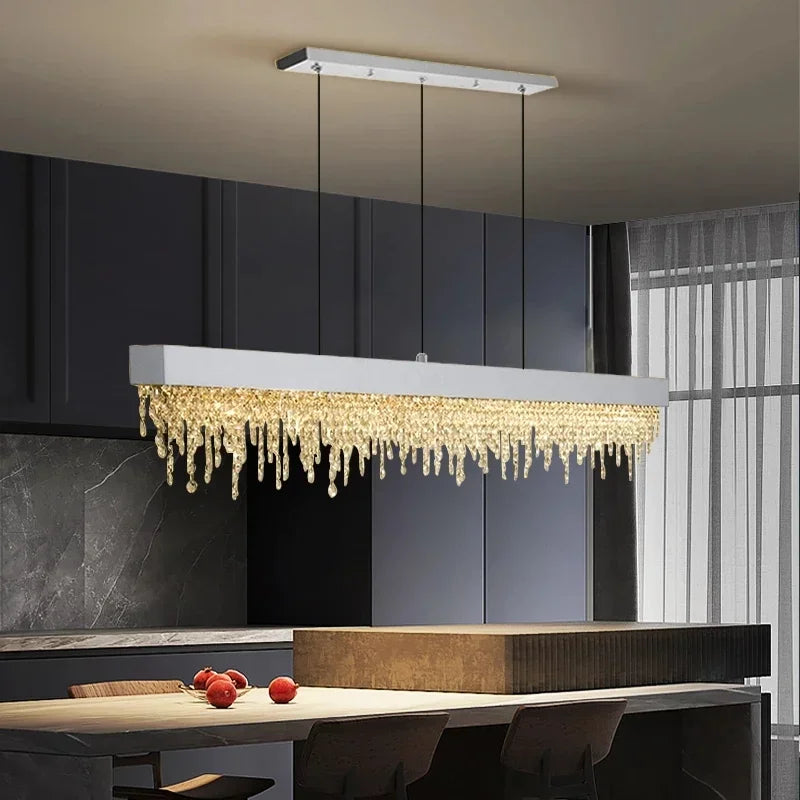Afralia™ Modern Crystal Chandelier LED Dining Room Hanging Light Fixture in Gold/Black