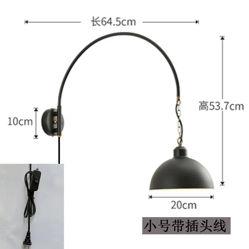 Afralia™ Long Swing Arm Wall Lamp, Industrial Vintage Living Room Light