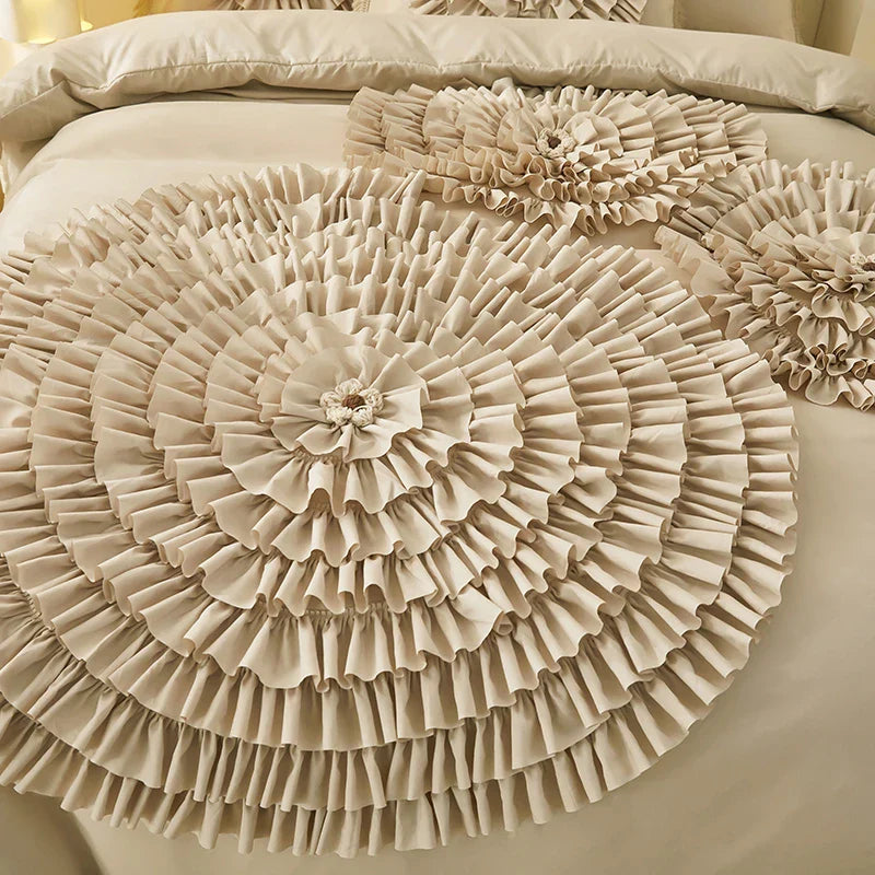 Afralia™ Brushed Cotton Flower Embroidery Bedding Set with Stereoscopic Handwork