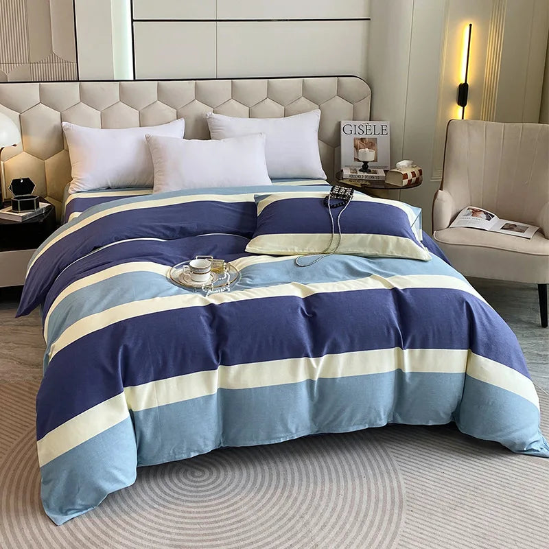 Afralia™ Striped Plaid Single Duvet Cover: Soft 100% Cotton Brushed Bedding for All Seasons