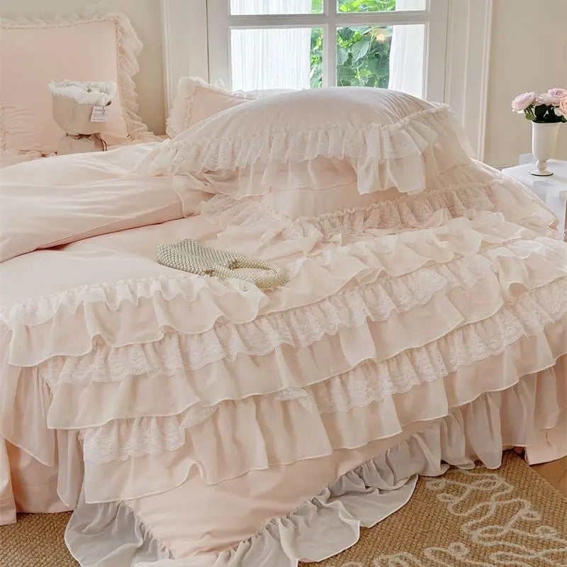 Afralia™ French Princess Bedding Set with Ruffles and Lace