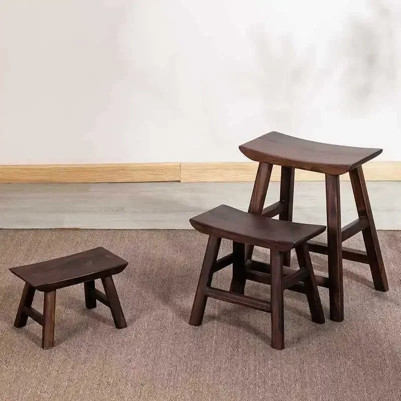 Wooden Walnut Square Stool by Afralia™: Rustic Real Wood Bench for Dining, Kids, or Home