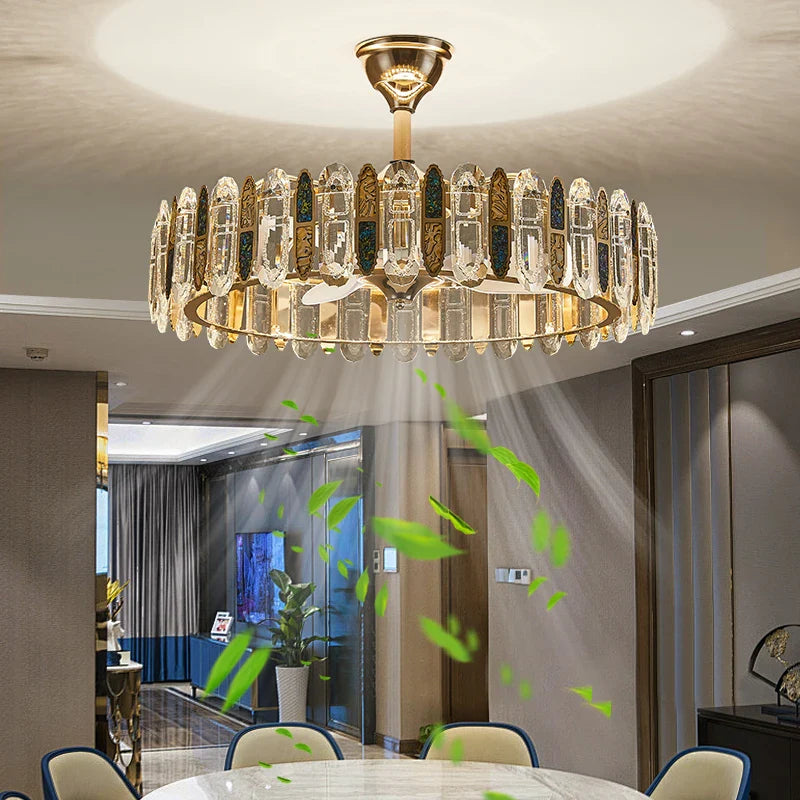Afralia™ Crystal Invisible Fan Pendant Light, Silent Smart Home Lighting for Living Room