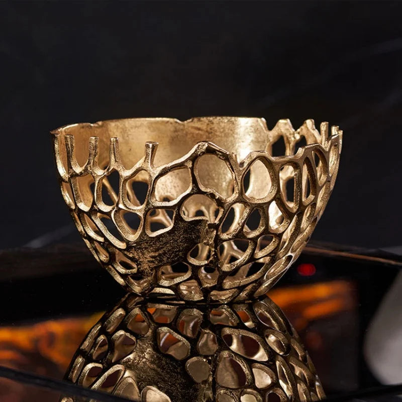 Afralia™ Gold Coralline Fruit Tray: Stylish Home Decor & Desktop Storage