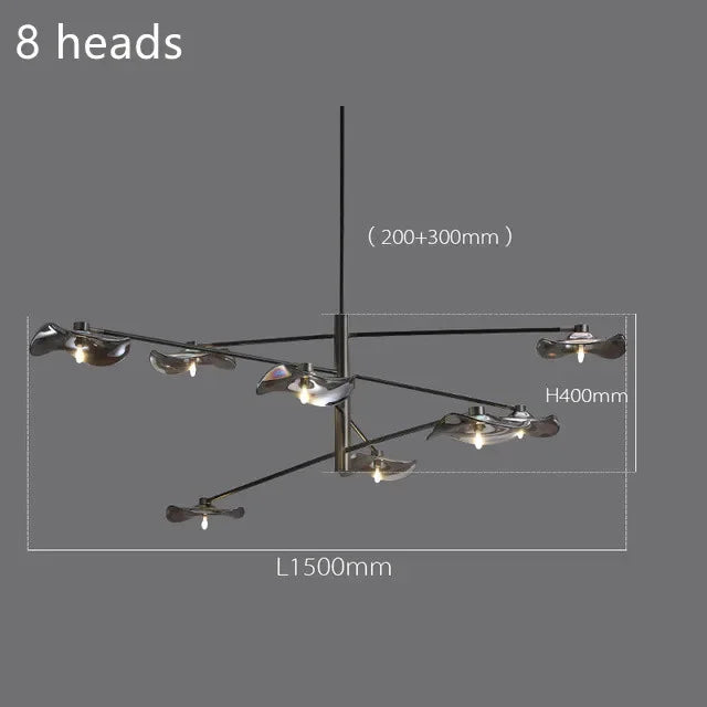 Afralia™ Lotus Leaf Glass Iron Chandelier for Bedroom Living Room Hall Lighting