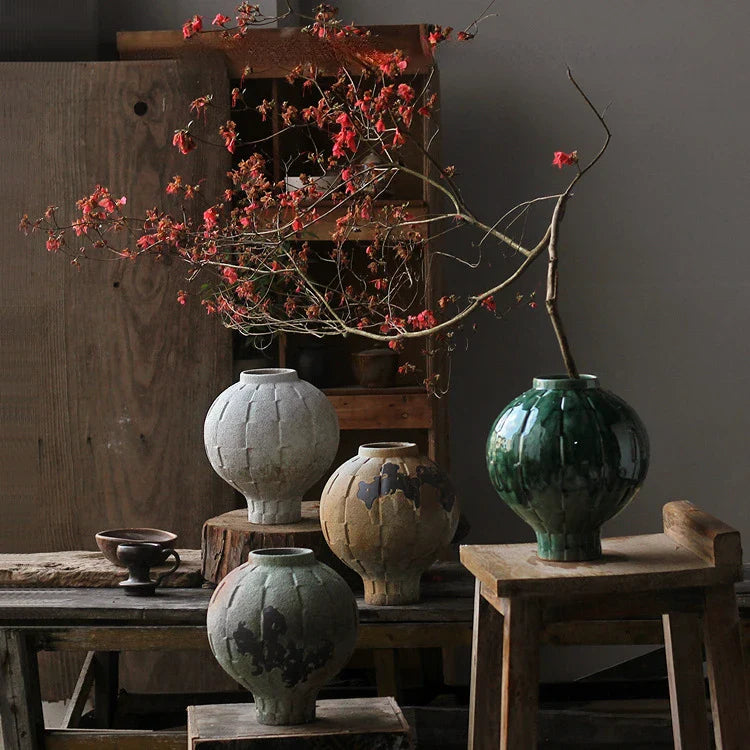 Afralia™ Green Ceramic Spherical Vase Geometric Lattice Design Home Decor Accessory