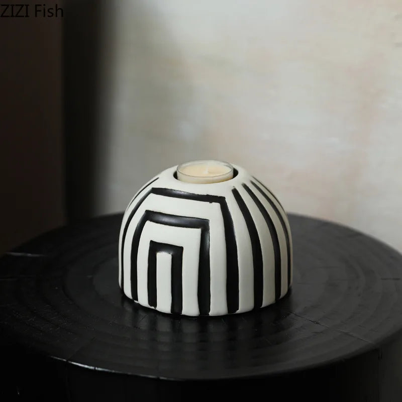 Afralia™ Ceramic Stripe Candle Holder Desk Decoration Wax Melt Burner Home Aroma Container