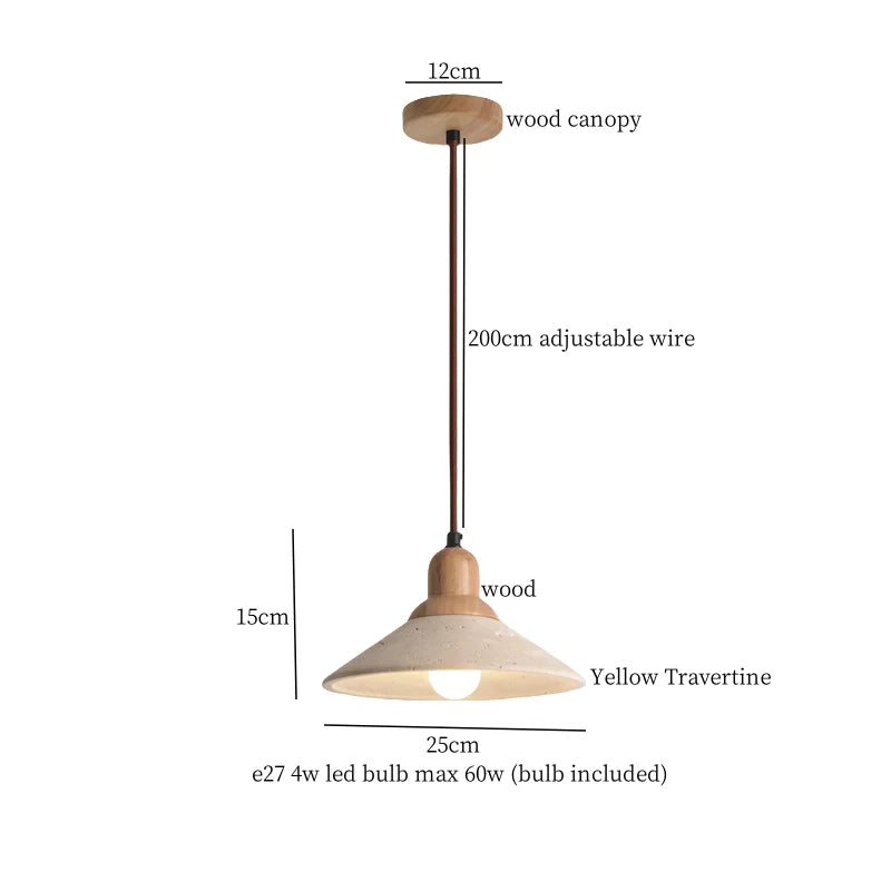 Afralia™ Wood Yellow Travertine LED Pendant Lights for Home Decor & Cafe
