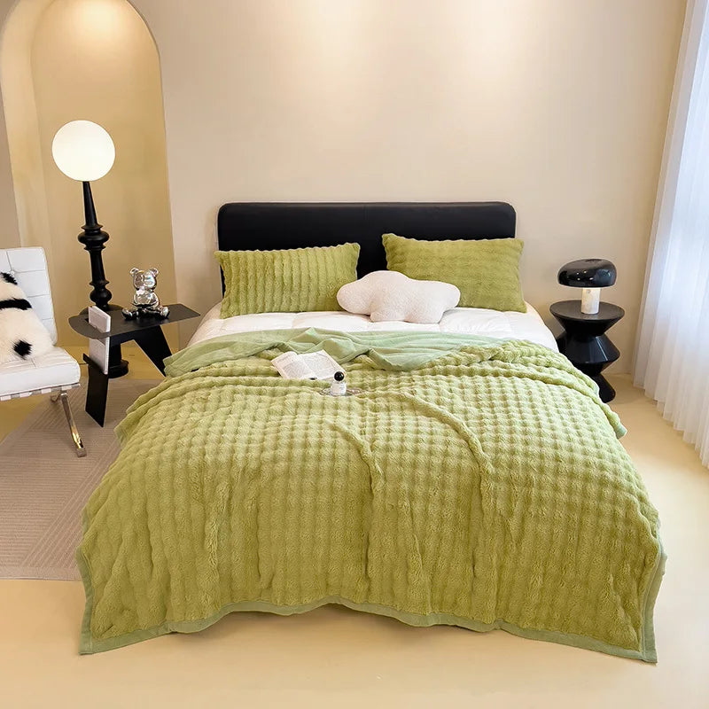 Afralia™ Cartoon Printed Faux Rabbit Plush Thick Blanket for Office Nap and Sofa Warmth