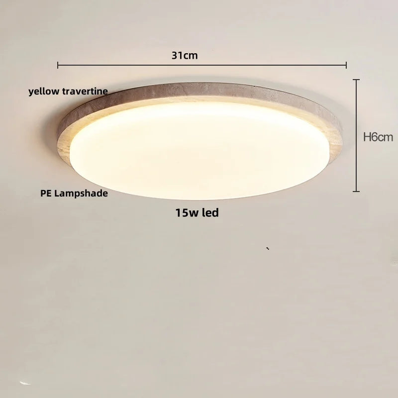 Afralia™ Yellow Travertine Stone LED Ceiling Lamp with Wood Canopy
