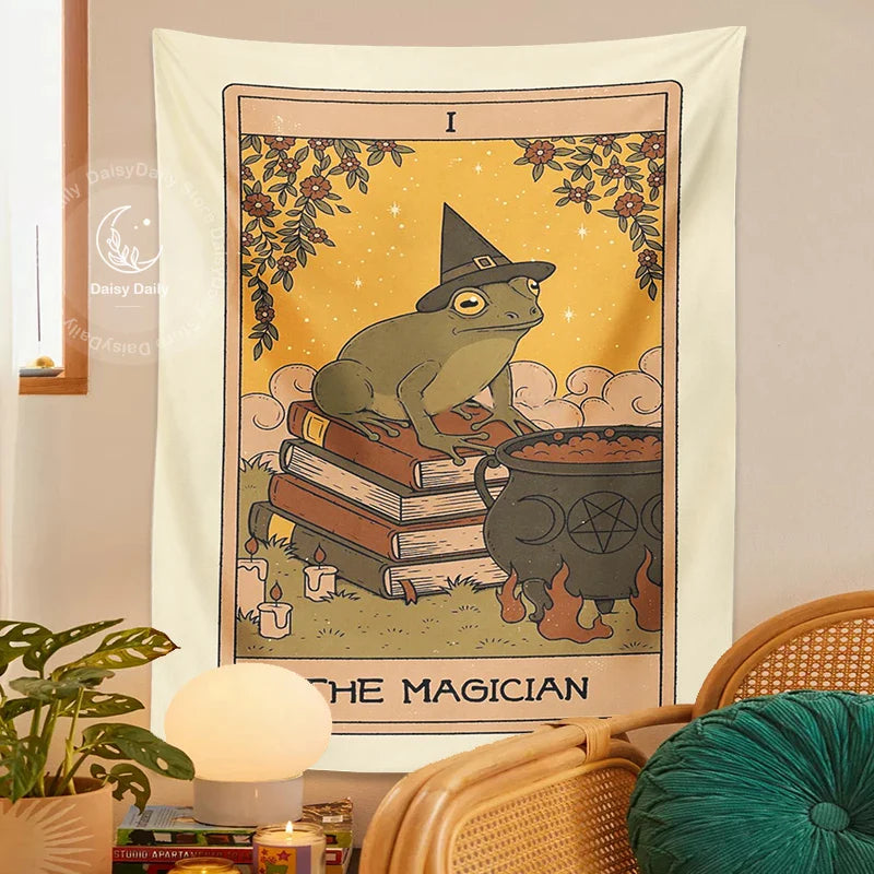 Afralia™ Frog Magic Tarot Tapestry Wall Hanging: Vintage Psychedelic Hippie Aesthetic Decor