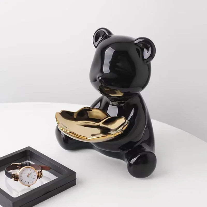 Afralia™ Ceramic Bear Figurine Table Decor Statue Keys Storage Shelf Ornament