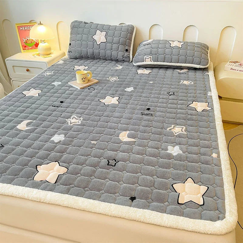 Afralia™ Milk Velvet Printed Mattress Topper: Thick Warm Cartoon Cushion for All Seasons