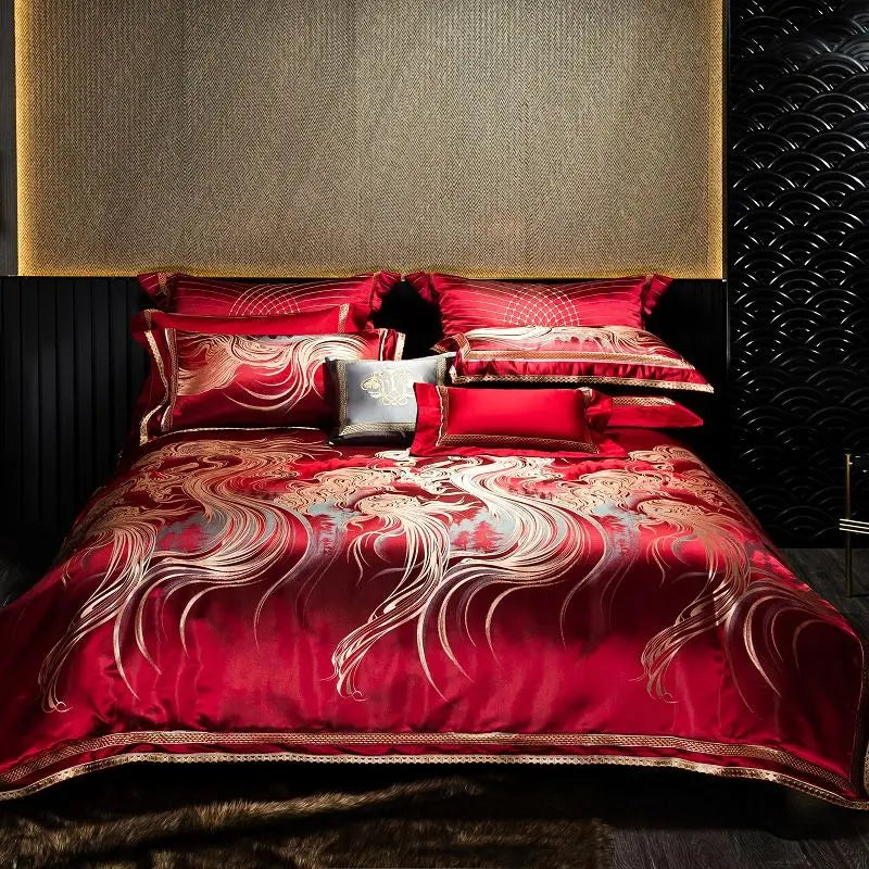 Afralia™ Embroidered Brocade Egyptian Cotton Duvet Cover Set, Black Gold