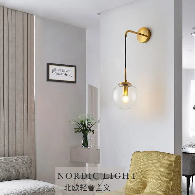 Afralia™ Nordic Brass Glass Wall Sconce: Elegant Living Room Bedside Lighting