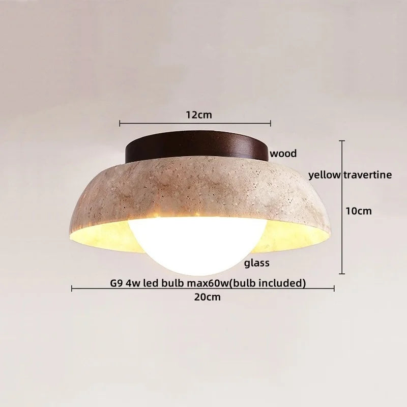 Afralia™ Wood Yellow Travertine LED Ceiling Light Fixture Modern Style Lighting