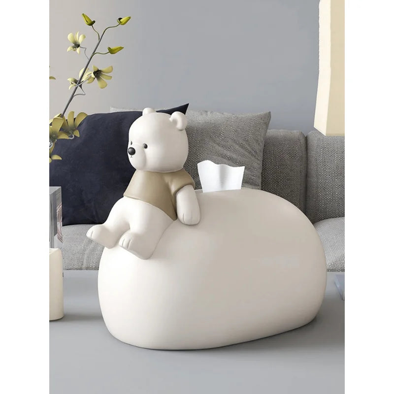 Afralia™ Bear Statues Tissue Box Table Decor for Home Living Room, Creative Nordic Figurines