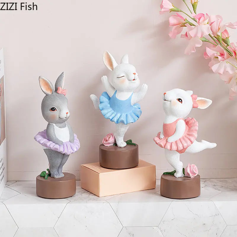Afralia™ Ballet Rabbit Dancer Sculpture - Cute Ballerina Statue for Modern Desk Decor