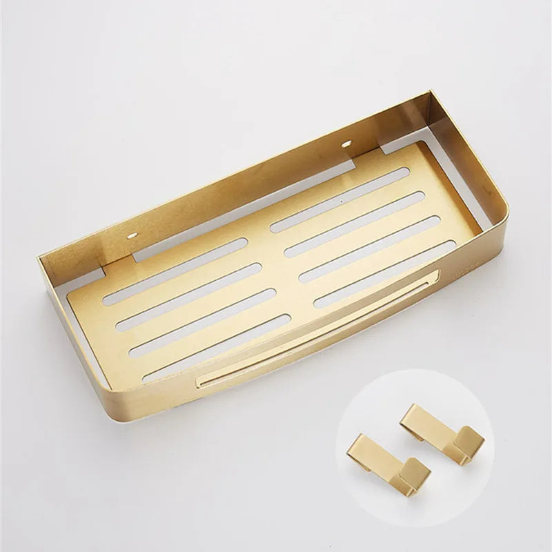 Afralia™ Stainless Steel Bathroom Corner Shelf - Brushed Gold Wall Mounted Organizer