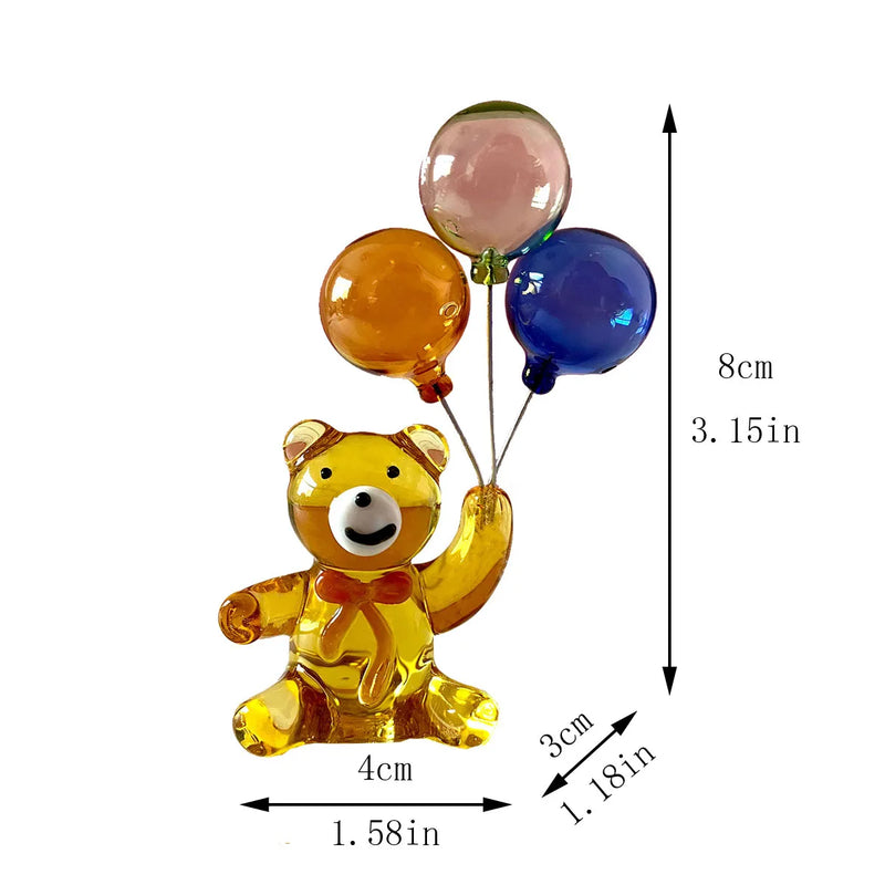 Afralia™ Crystal Bear with Balloons Glass Figurine: Charming Home Table Decor - Kids Birthday Gift